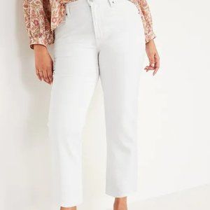Old Navy Women's Plus Size High Rise Slouchy Straight Cropped White Jeans NWT